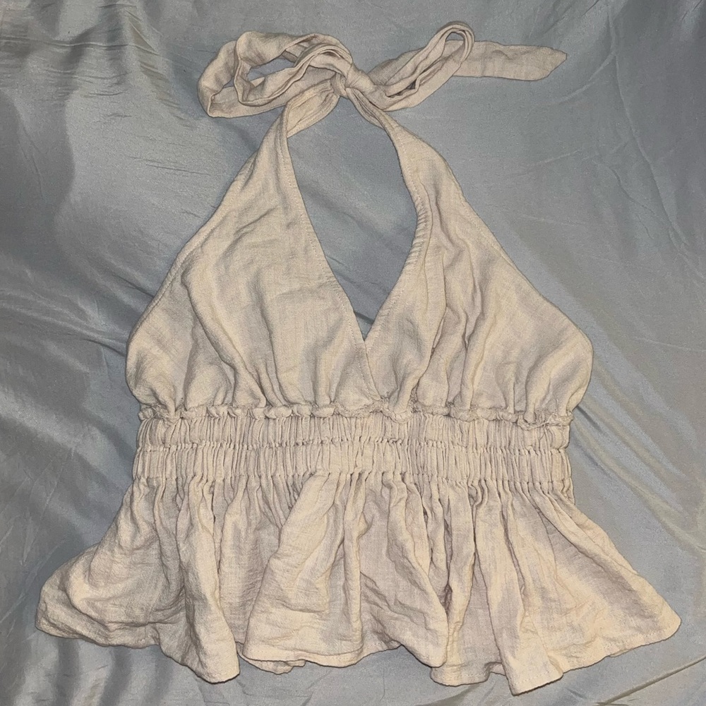 Halter textured linen top